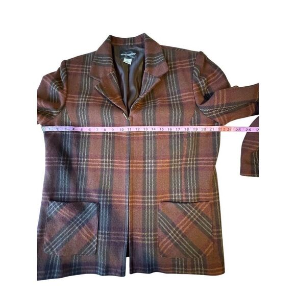 Requirements Vintage Women's Wool Blend Plaid Zip-Up Jacket Brown Size 16 - Picture 7 of 10